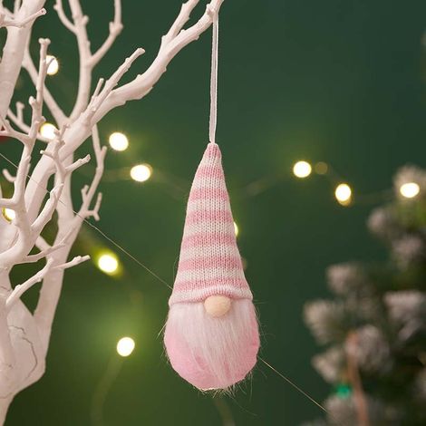 Suspension de Noël en tricot rose et blanc, figurine de vieil homme sans visage avec barbe blanche, décoration de sapin et pendentif festif (1/5)