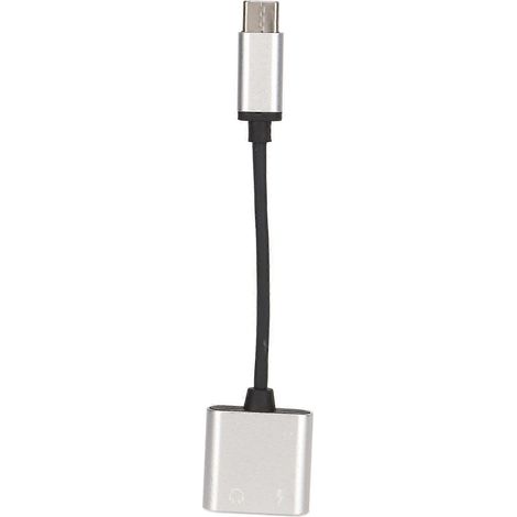 Adaptateur casque 2 en 1, interface Type-C vers 3,5 mm, port de charge, mini convertisseur casque portable, argent. (1/4)