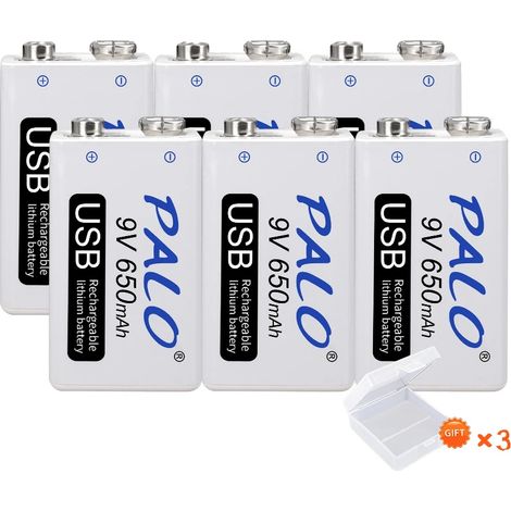 Batteria ricaricabile, 9V agli ioni di litio, ricarica USB, 6 batterie, 9v-a (1/2)