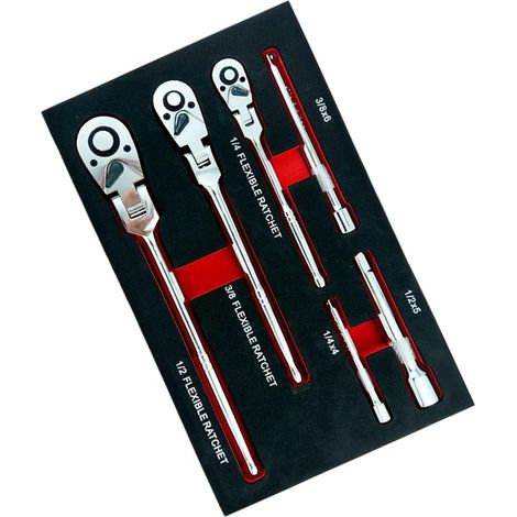 Jeu de clés à cliquet réglables avec tête rotative et 3 tiges d'extension incluses Utilisation simple pour réparations mécaniques complexes 6 Pièces Rouge - (1/5)