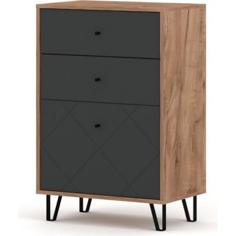 Commode BILBAO coloris chêne et gris mat 63,4 x40 x 96 cm (1/5)