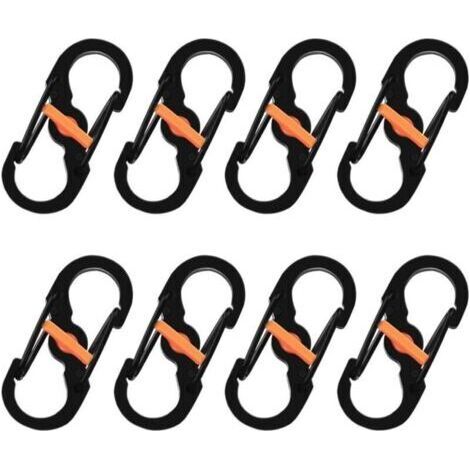 8 Pièces S Mousquetons Crochet Mousqueton Mousqueton en Métal Mini Mousqueton Forme S Mousquetons S Bague Mousqueton Noir en Acier Inoxydable pour Voyages Camping Randonnée Pêche (1/4)