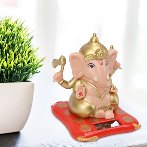 Statue de Ganesha Solar Powered en ABS Figurine Éléphant Indien pour Décor Auto 131g Fleshcolor avec 3 Accessories (1/5)
