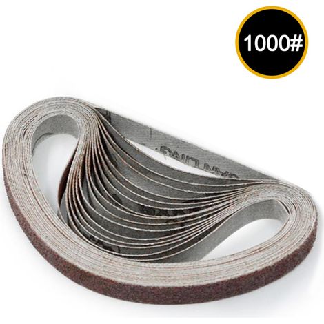 Paquete de 10 bandas abrasivas de 10 x 330 mm, grano 1000, para lijadoras y herramientas rotativas eléctricas. (1/5)