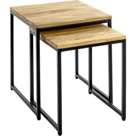 Lot de 2 Tables Gigognes "Pika" 46cm Chêne & Noir (1/5)