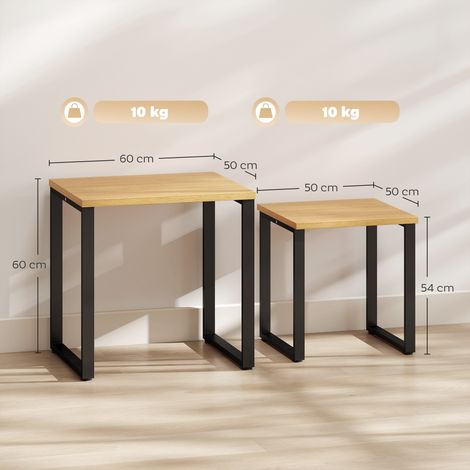 Ensemble de 2 tables basses, table de salon avec structure en métal, finition naturelle (1/5)