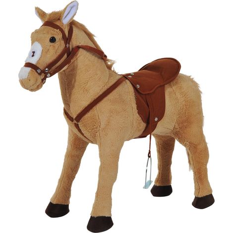 Cheval debout en peluche pour enfant à partir de 2 ans avec effets sonores selle et bride 85 cm (longueur) beige