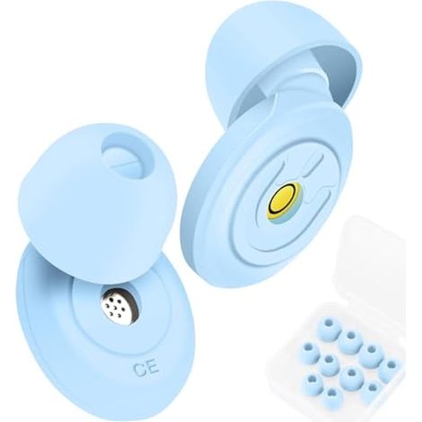Bouchons d'oreilles antibruit 50dB, réutilisables en silicone ultra-doux pour dormir, protection auditive lavable, avec étui et 5 paires de tailles différentes, pour travail, étude, voyage, bleu