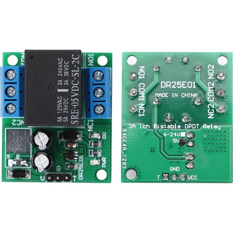 Module Relais Bistable DPDT DR25E01 5V DC à Verrouillage Automatique Carte Relais Double Pôle Double Position (1/5)