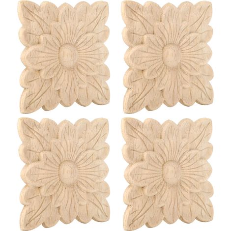 Lot de 4 appliques florales sculptées en bois pour décoration de meubles et accessoires de porte de jardin (1/5)