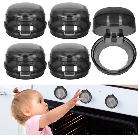 Set mit 5 Kindersicherungen für Gasherdknöpfe, Universalgröße, abnehmbar und selbstklebend, für die Sicherheit von Kindern (schwarz)
