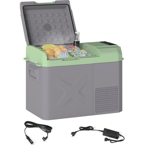 Outsunny nevera portátil eléctrica 24,2l refrigerador de coche 12v-220v con compresor luz led pantalla digital modos eco y max de -20℃ a +20℃ gris (1/5)