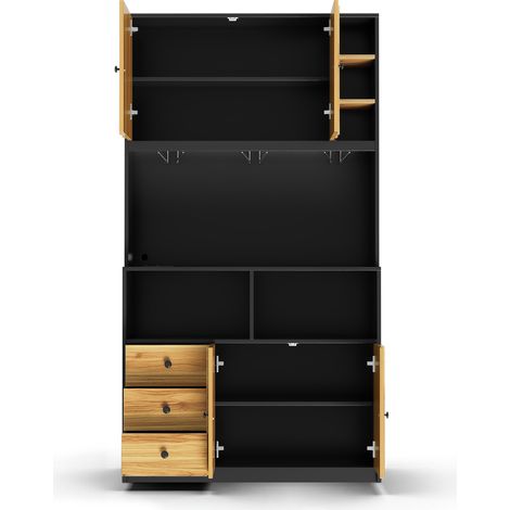 Armoire de cuisine haute en MDF avec éclairage LED et prise, casier à bouteilles et vitrine pour cuisine et salle à manger (1/5)