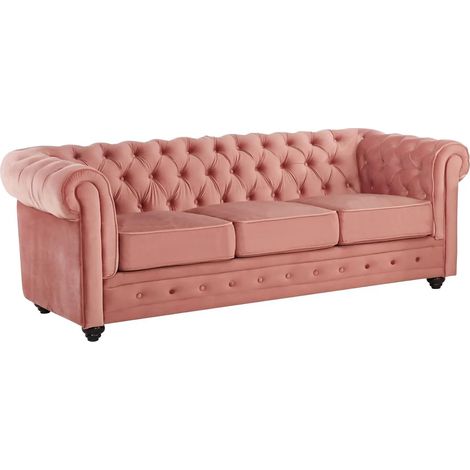 Divano CHESTERFIELD 3 posti in velluto Rosa cipria (1/5)