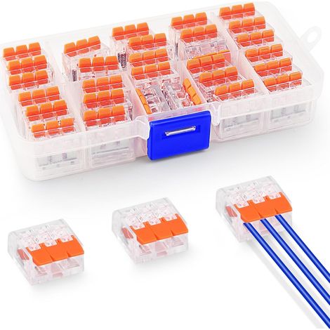 Connecteur Electrique Rapide 3 Entrées, 30 Pièces Cosses et Kits, Dominos Électriques Ignifuge en PC et Laiton, Domino Electrique 0,14 à 4 mm², pour Installation Électrique (1/5)