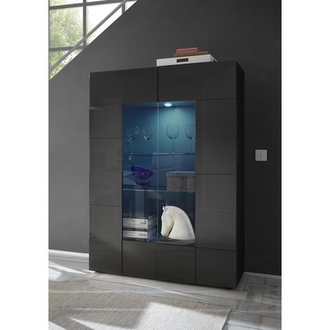 Vitrine moderne laquée gris brillant Milenor (1/2)