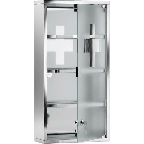 Armoire à pharmacie murale salle de bain 30 x 12 x 60 cm rangement 4 niveaux serrure intégrée épuré en acier inox gris (1/5)