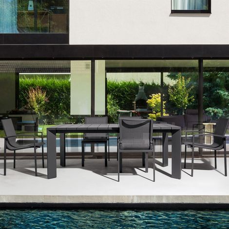 Tisch "Atlantic" aus Aluminium mit Platte für Garten und Veranda 188 cm -Anthrazit / Tisch + 6 Sesseln (1/5)