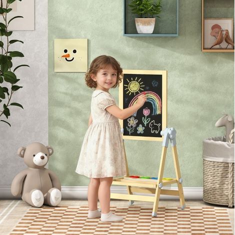 MEUBLIV Caballete infantil 48,5 x 46,5 x 97 cm natural - doble cara regulable con rollo de papel (1/5)