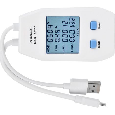 Testeur LCD USB UNi T, détecteur, voltmètre, ampèremètre, testeur de puissance et de capacité numérique (UT658 Dual) (1/5)