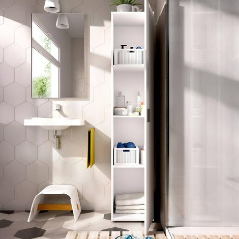 Armoire polyvalente 1 porte Lagalb, armoire de rangement multifonctionnelle, armoire à chaussures haute, 39x35h190 cm, blanc (1/5)