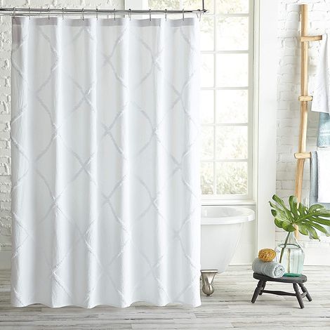 Rideau de Douche en Tissu Chenille en Coton Blanc 183 x 183 cm