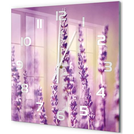 Grande Horloge Murale Carrée Déco Intérieur Verre Trempé Silencieuse et Élégante Lavande 60x60 cm (1/5)