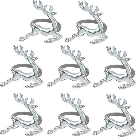 Lot de 8 ronds de serviette en forme de cerf, ornement décoratif pour table, idéal pour Noël, les mariages et le quotidien (argenté).-Silver
