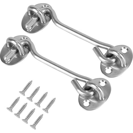 Lot de 2 crochets tempête avec œillet - En acier inoxydable - Pour porte, fenêtre, porte - Pour portail, garage, clôture, fenêtre ou abri de jardin (10 cm) (1/5)