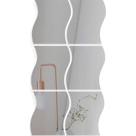 Mirror Wall Sticker - Wavy Shape - PVC Material - 14 x 19 cm - for Bedroom Office Bathroom Decoration - 6 pcs (1/5)