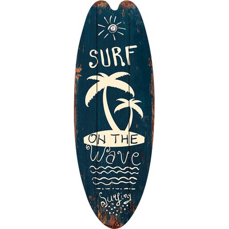 Panneau Décoratif En Bois - Motif Plage Été Surf - Pour Porte D'Entrée Mur De Bar Ou Salle De Séjour - 45 X 16 Cm - 1 Pièce (1/5)