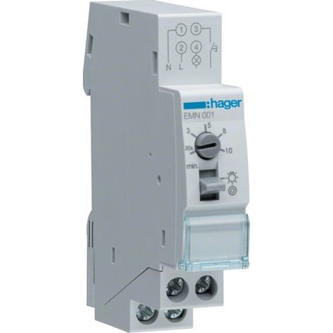 Hager – Minuterie simple 16A EMN001 – Tension 230V AC – Plage de temporisation 30s à 10min – Type de connexion cage à vis