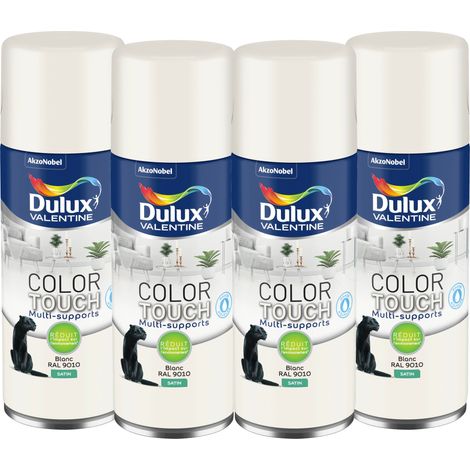 Maxi Pack 4 - Peinture aérosol Color Touch Multi-Supports - Satin Blanc 400 ml - Dulux Valentine
