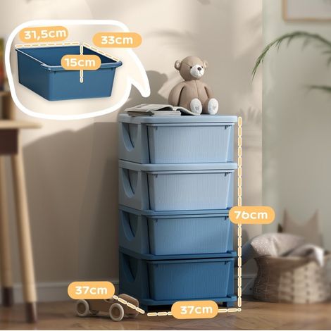 Mobile contenitore per bambini a 4 cassetti, plastica blu, 37 x 37 x 76 cm DESVIAE (1/5)