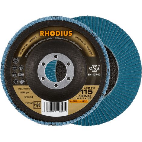 RHODIUS LGZ F3, 10 Stück, 115 mm, Korn 120, Fächerschleifscheibe (1/3)