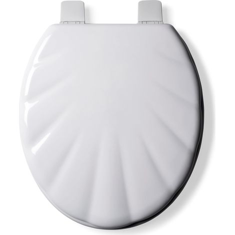 Croydex Shell Design Wooden Toilet Seat - Gloss Finish Antibacterial Coating and Stick ‘N’ Lock Non Slip Plastic Hinges (1/5)