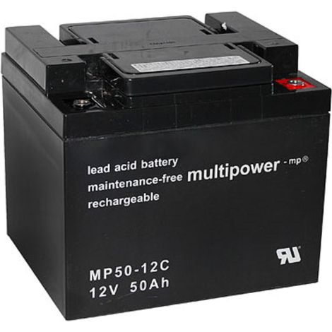 1x Multipower Blei-Akku MP50-12C Pb 12V 50Ah Zyklenfest M6 Innengewinde