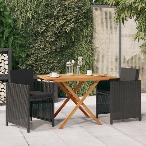 Ensemble à manger de jardin avec coussins 3 pcs-Salon de jardin noir 818166 (1/5)