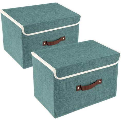 Lot de 2 boîtes de rangement pliables avec couvercle 38x25x25 cm, tissu lavable, Aqua Deep (1/5)
