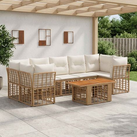 vidaXL Set Divano da Giardino 8 pz Naturale e Bianco Crema polyrattan (1/5)