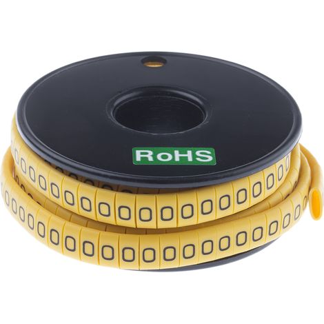 Repère câble , Ø câble 3.5  7mm, texte : O, Noir sur Jaune ( Prix pour Bobine de 500 )