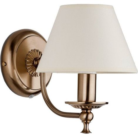 Alfa SOFIA Brass/Gold Wall Sconce with White Fabric Shade, 1-Light E14 Max 10W, Indoor IP20 Classic Wall Lamp for Bedroom Living Room Hallway, Dimmable Bulb Ready (1/2)