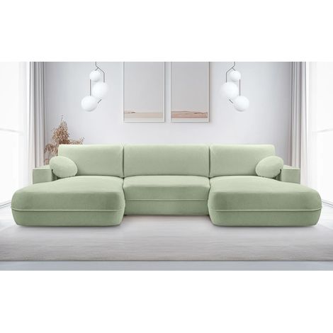 AX LIVING U Form Sofa mit Schlaffunktion Peoni 364 cm breit Salbeigrün