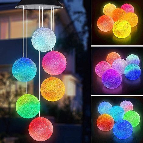 Carillon éolien solaire, boule de cristal solaire, décoration intérieure et extérieure, mobile lumineux solaire pour jardin, cour et maison, cadeaux pour maman, épouse, grand-mère (boules) (1/5)