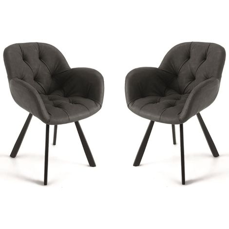 Sedia da soggiorno in ecopelle Antracite gambe metallo CELIA Set 2 pz (1/4)