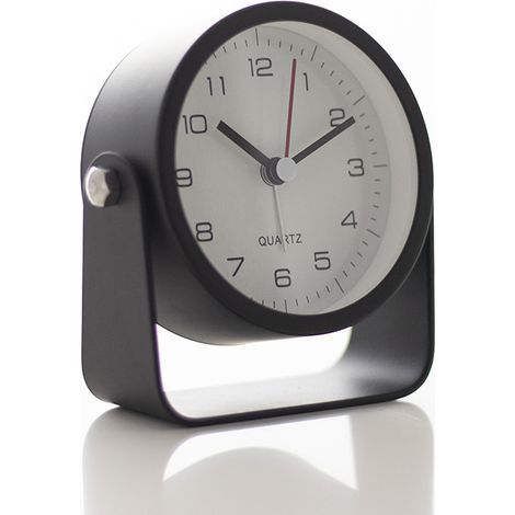 Petit réveil analogique de 8,9 cm, fonctionne à piles, jolie horloge de table avec lumière, angle réglable pour voyage, chevet, chambre à coucher, enfants, décoration de salon (noir) (1/3)