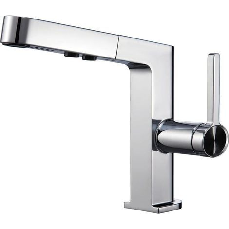 Mitigeur Lavabo avec Douchette Extractible 2 Modes Robinet Salle de Bain Chrome (1/4)