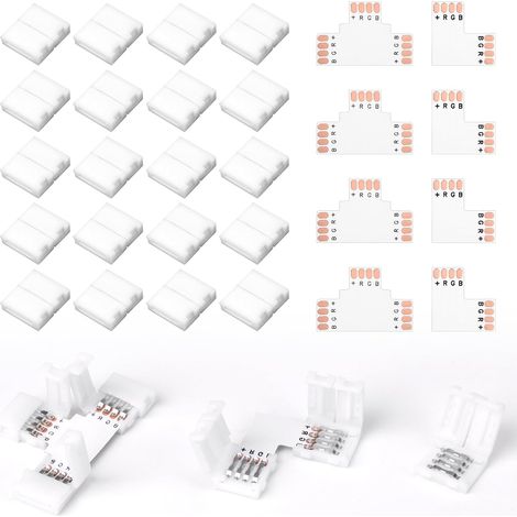 Lot de 28 connecteurs à bande LED 4 broches, connecteurs LED, pour bandes LED Smd 5050 Rgbw de 10 mm, connecteurs pour bandes lumineuses, pour les projets Diy et les installations simples (1/5)