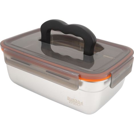 Contenitore per alimenti in acciaio inox 304 con maniglia, portapranzo a tenuta stagna, contenitore quadrato, 2700 ml