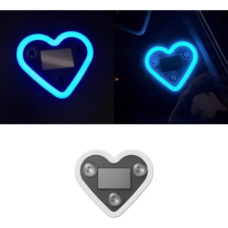 2 lampes d'ambiance en forme de cœur néon avec charge solaire USB, 5 modes d'éclairage, pour tableau de bord de voiture et décoration de fête à la maison, cadeau de fête, bleu (1/5)